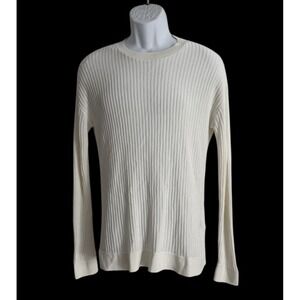 Reiss Mens Pullover Top M Rib Knit Crew MARCUS Lightweight Muscle Off White L/S